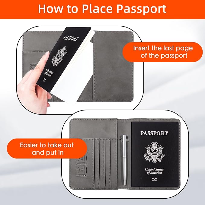 WALNEW Passport Holder for Travel, RFID Passport Wallet, Travel Essentials | PU Leather Passport Cover Case with Pen Holder, Travel Must Haves Accessories, Passport Book Holder for Women Men