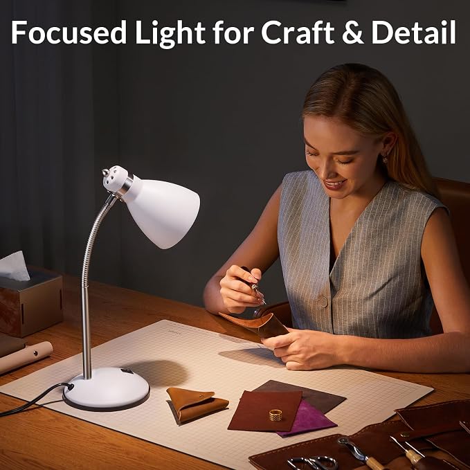 LEPOWER Metal Desk Lamp, Adjustable GooseNeck Reading Light for Bedroom | Compact & Sturdy, Space-Saving for Bedside & Dorm, E26 Table Lamp, Eye-Caring, Ideal for Study, Office, Back to School