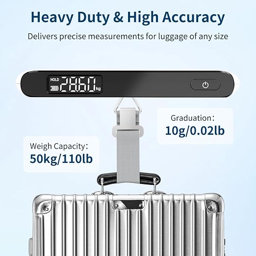 Ultrean Luggage Scale, 110lb Digital Suitcase Weight Scale for Travel, Portable Handheld Baggage Scale with Ergonomic Curved Handle for Comfortable Grip, Battery Included
