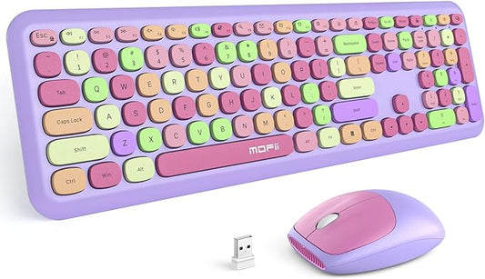MOFII Wireless Keyboard and Mouse Combo, 2.4G Silent Cordless Slim Full Size Keyboard and Ergonomic Mice Set for Laptop, Desktop, MacBook, PC - Purple Colorful