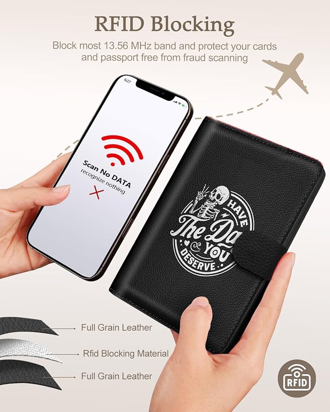 Slohif Airtag Passport Holder Cover Wallet Case for Travel Women - Leather RFID Blocking Passport Book Multiple Personalized Organizer Slim Portable Carrier Card Slots Protector Sleeve Stamp