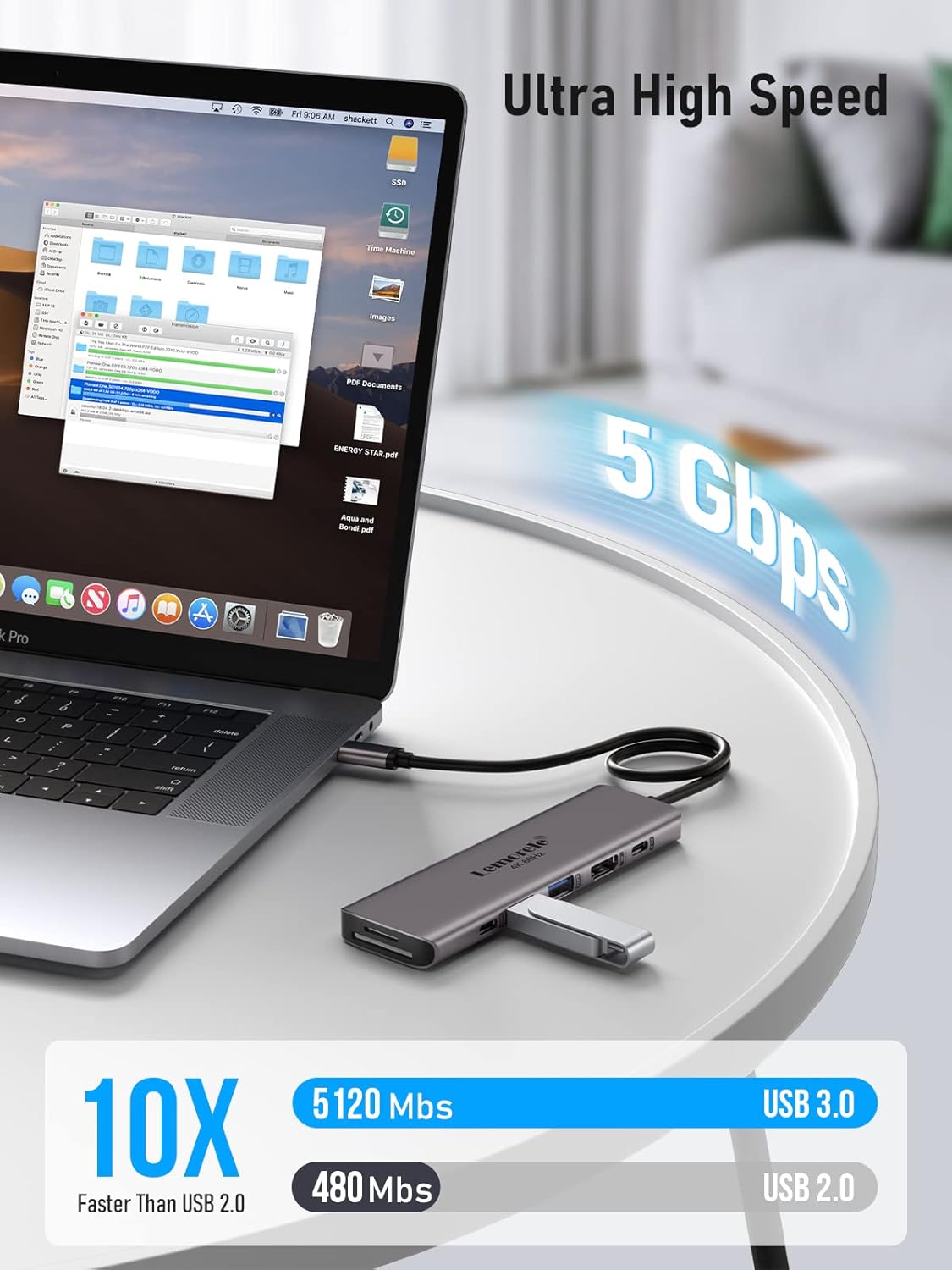 USB C Hub Multiport Adapter - Lemorele 7-in-1 Type-C 4K 60Hz HDMI Dongle Docking Station, 100W PD, SD/TF 3.0 Slots, 2 USB 3.0 & USB C 3.0 5Gbps Data Ports, for MacBook, iPad, Surface, XPS, ChromeBook