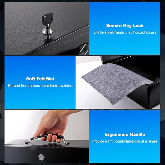 Fireproof Document Box with Key Lock, Fire Resistant Safe Box | Small Lock Boxes for Personal Items, Documents, Jewelry, Passport, Cash13.2"x11"x4.13" Black