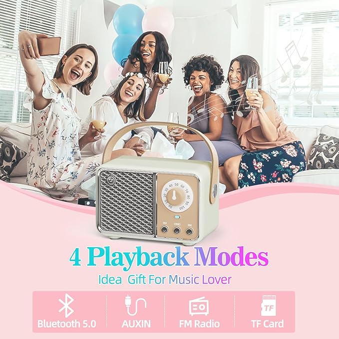 Dosmix Retro Bluetooth Speaker, Vintage Decor, Wireless Bluetooth Speakers, Cute Old Fashion Style for Kitchen Desk Bedroom Office Party Outdoor Kawaii Accessories (Smoke Green)
