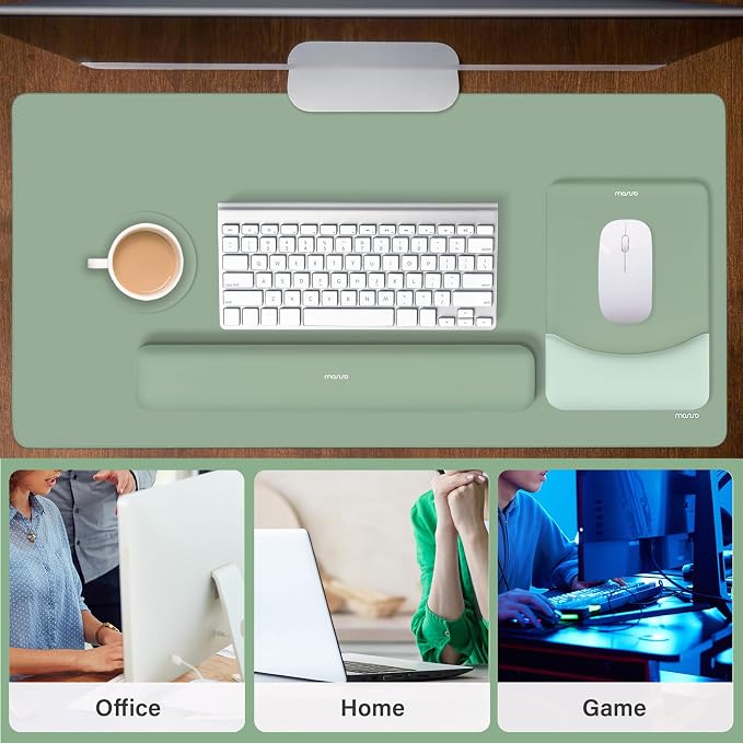 MOSISO Keyboard Mouse Pad Set, Large Gaming Mouse Pad&Keyboard Wrist Rest | Rectangular Mousepad with Wrist Rest&Coaster, Ergonomic Non-Slip&Easy Typing Pad with Curved Silicone Lining, Antique Green