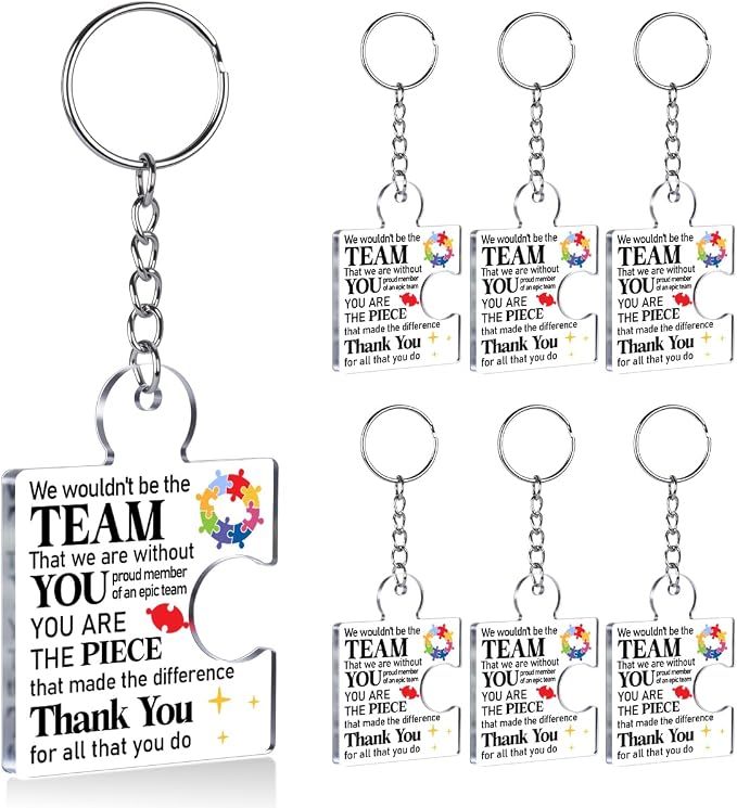 Team Appreciation Gifts Bulk Thank You Keychains for Coworkers | Gift Set for Employee, Staff, Teachers, Teamwork Puzzle Piece Keyring, Acrylic
