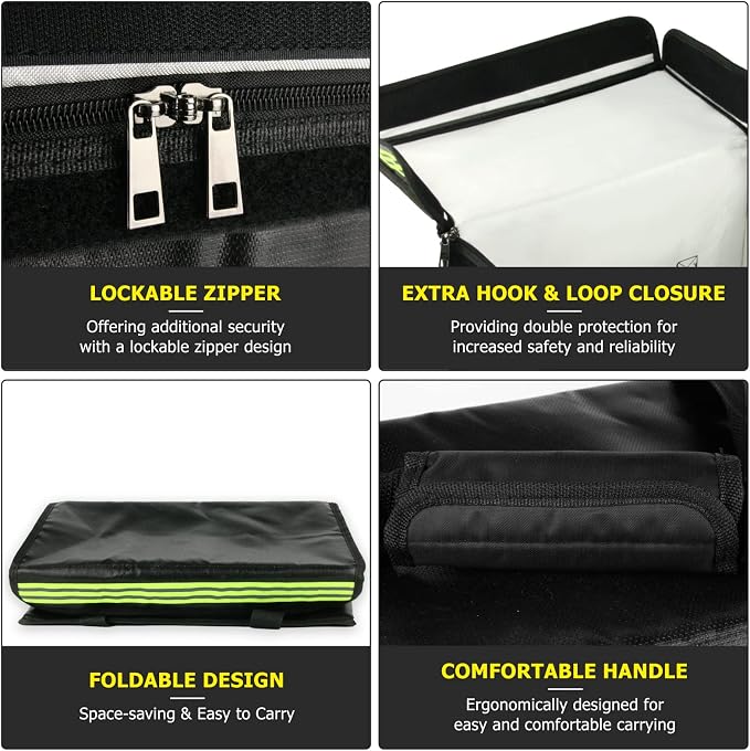 Lipo Battery Bag (15 x 8.5 x 10 inch), Large Fireproof Lipo Ebike Bag with Comfortable Handle, Reflective Strip
