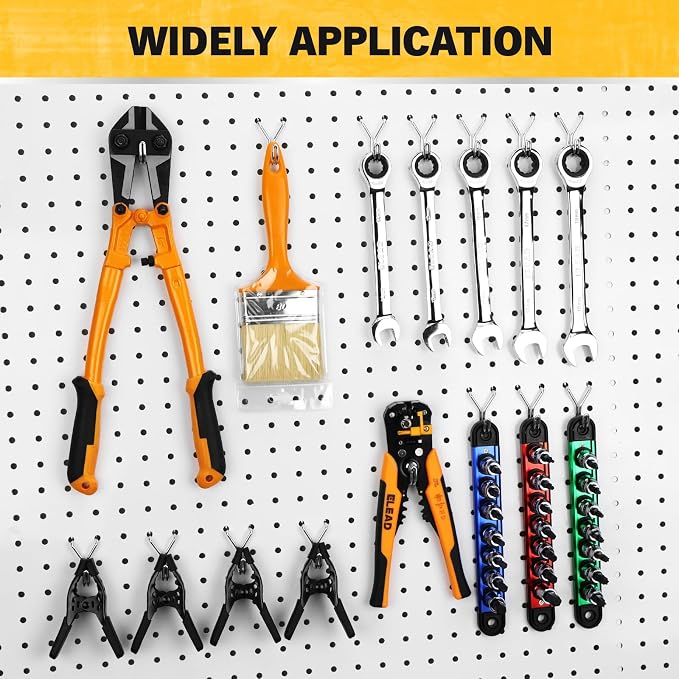ELEAD 45-Piece Pegboard Hooks J-Hook, Silver J Hooks for Pegboard, Fits 1/8” & 3/16” Pegboards, Heavy Duty Peg Board Hooks for Hanging Keys, Retail Items & Small Tools