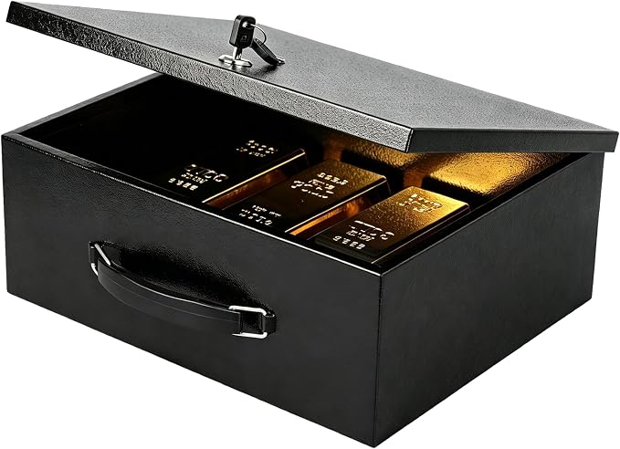 xydled Fireproof Document Box with Key Lock, Fire Safe Box, Black | Fire and water resistant lock box for documents, passports, cash and valuables, keeping secure at home, 13.2 x 11 x 5.1 Inch