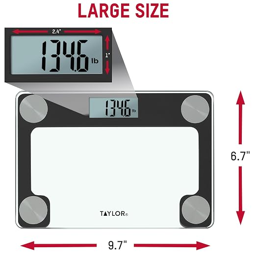 Taylor Digital Bathroom Scale for Body Weight, Large 9.7 x 6.7 Inch Clear Glass Platform, 400 lb Capacity, 2.4 Inch Display, Stainless Steel Accents, Includes Canvas Travel Bag
