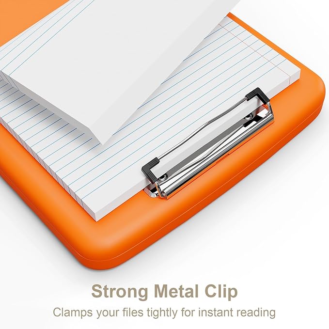 Piasoenc Clipboard with Storage, 8.5 x 11 Clip Board with Pen Holder, Orange