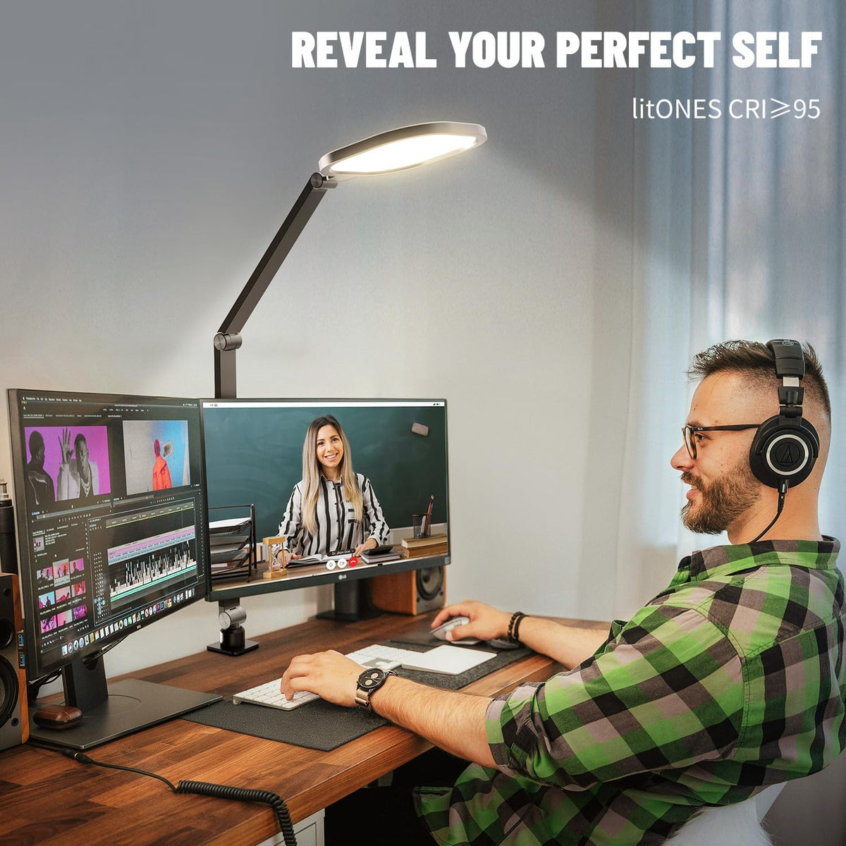 Desk Lights for Home Office, 1200 Lumen LED Desk Lamps with Clamp, Highly Eye-Caring Video Conference Light for Computer, 3 Color 10 Brightness Levels for Ideal Lighting, Remote, Memory & Timer