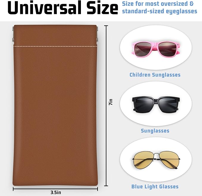 Soft Sunglasses Eyeglass Glasses Case,7x3.5inch Portable PU Leather Squeeze Top Holder Bag Pouch for Women Men