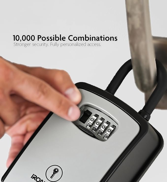 Iron Lock® XXL Portable Key Lock Box, U-Shackle 4-Digit Code (XXL, Grey) | Holds 20-30 keys plus fobs, cards & remotes; unique built-in tray; weather resistant; wall-mount hardware included