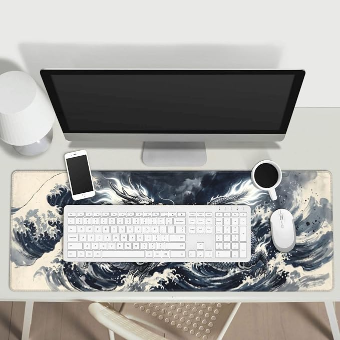 Dragon Wave Gaming Mouse Pad Large Extended Desk Mat Non-Slip Rubber Base Keyboard Pad with Stitched Edges for Office Gaming 31.5x11.8 in
