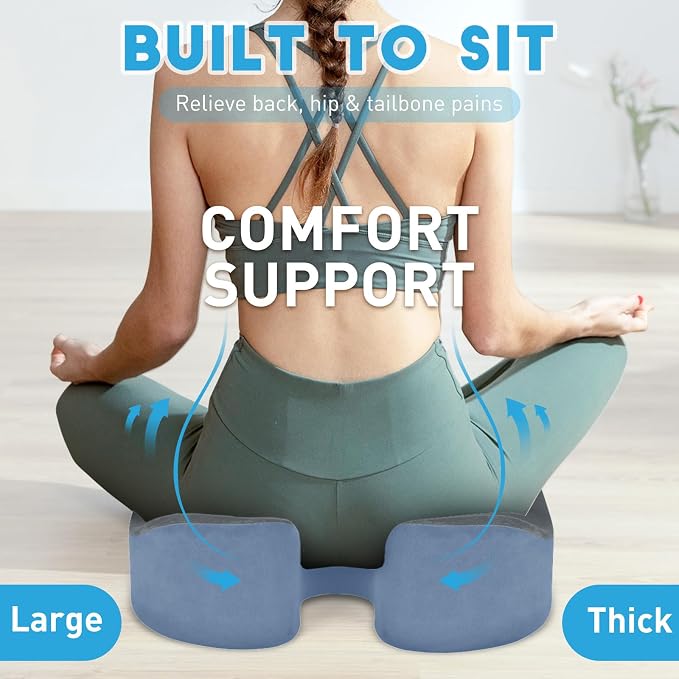 BlissTrends Extra Thick Seat Cushion for Office Chair & Car Seat, Grey&Blue | Tailbone & Sciatica Relief, Ergonomic Support, High-Density Memory Foam, Comfort for Extended Sitting