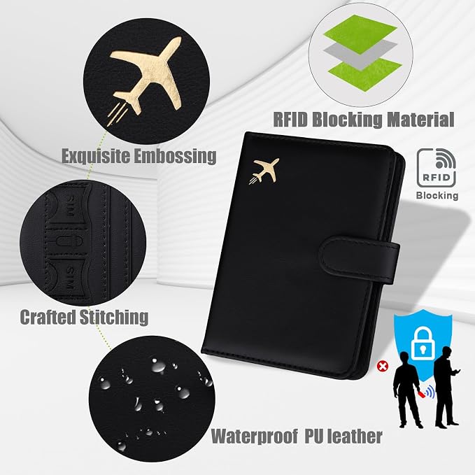 GOAUS Passport Holder for Travel with AirTag Slot, Passport Book Wallet | Cards Cash Pocket, RFID Blocking, Waterproof, Passport Case, Travel Gifts for Women Men, Faux Leather, AirTag Not Included