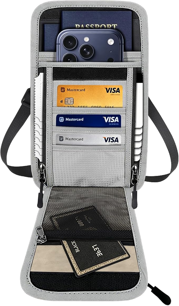 Travel Neck Wallet RFID Blocking – Hidden Passport Holder & Anti-Theft Money Pouch for Men & Women, Lightweight Concealed Undergarment Organizer with Adjustable Strap, Secure Document Holder