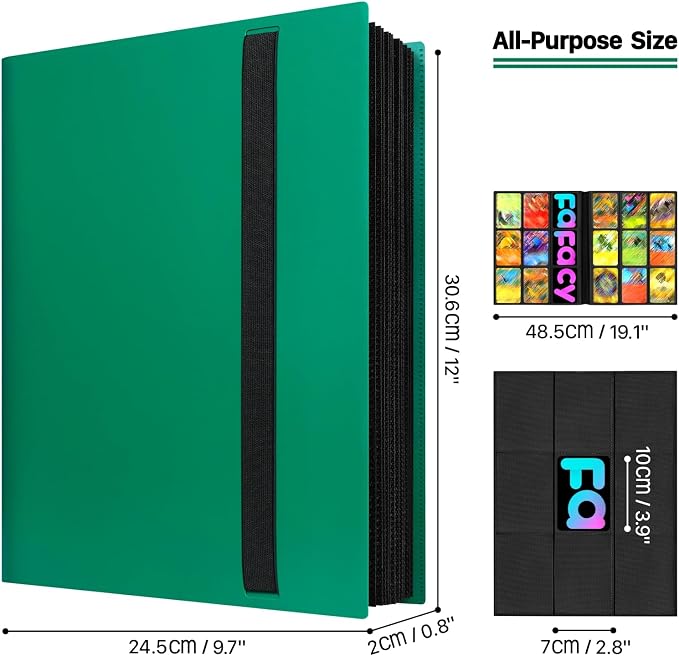 【2026】Trading Card Binder 9 Pocket, Premium Sports Collection Binder Game Cards Book with Sleeves Side Loading, Anti-open Strap Double Sided Waterproof 360 Card Folder