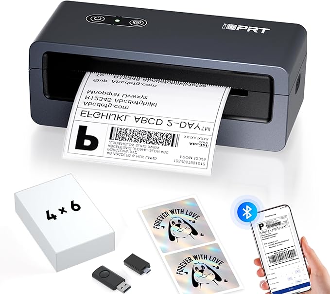 iDPRT Bluetooth Thermal Shipping Label Printer 4x6 Label Maker for Small Business Packages, Compatible with Android,iPhone and Windows, and Works with Ebay, Amazon, Shopify, USPS