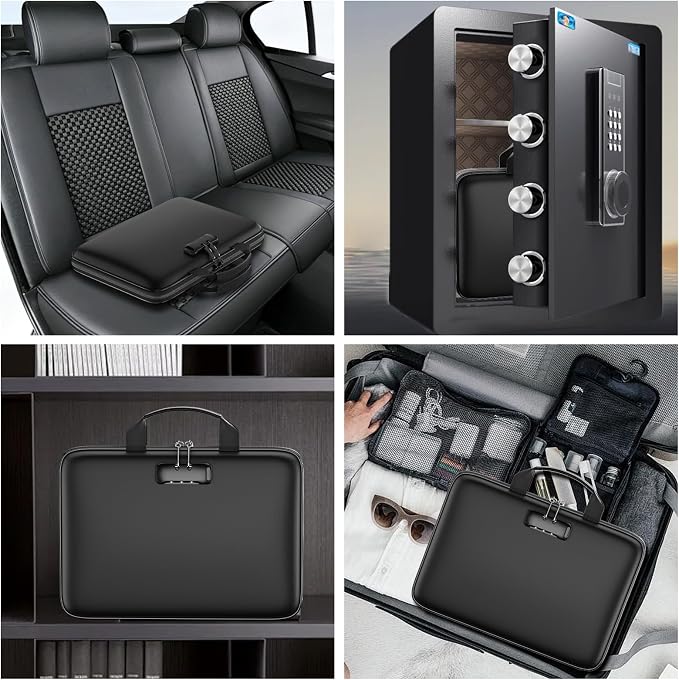 Tamfile Fireproof File Organizer with Lock,Hard Case Fireproof Document Box | 13 Colour Pockets Accordion File Folder, Office Home Important Document Organizer for Letter A4 Files Laptop Passports,Black
