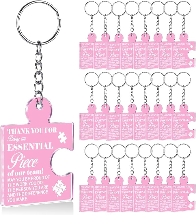 Team Appreciation Gifts Bulk Thank You Keychains for Coworkers | Gift Set for Employee, Staff, Teachers, Teamwork Puzzle Piece Keyring, Acrylic