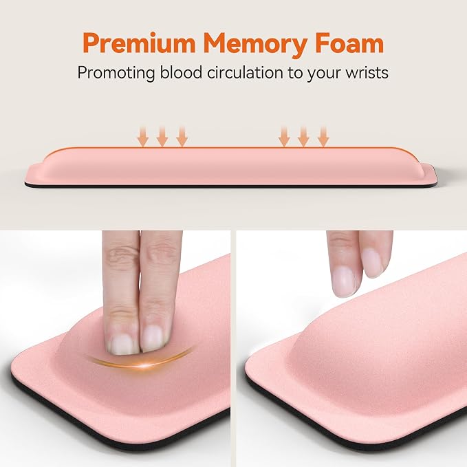 TECKNET Wrist Rest for Computer Keyboard Ergonomic, 1 in Thick, 17x3.3 in | Thicken Memory Foam, Typing Pain Relief, Wrist Support Pad for Keyboard, Comfort for Home/Office/Work, Anti-Slip Rubber Base