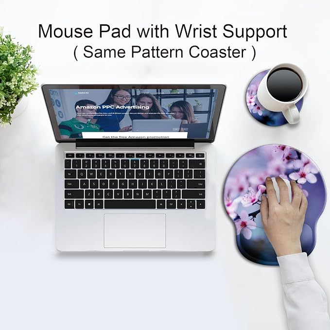 Ergonomic Mouse Pad with Wrist Rest Support,Gel Mouse Pads for Desk | Big Mousepad With Coaster Non-slip & Pain Relief for Computer, Home&Office Desk Decor