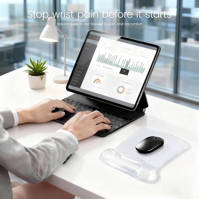 Ospelelf Clear Gel Mouse Pad with Wrist Rest, Ergonomic Cushioned Support for Typing, Relief Carpal Tunnel, Wrist Pain, Easy to Clean & Cooling, Comfort for Office, Computer, Programmer, Gamer