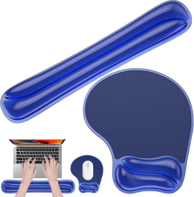 Gel Wrist Rest Mouse Pad Set, Ergonomic Support for Office Gaming | Ergonomic Keyboard and Mousepad with Wrist Support,Cooling Comfort, Non-Skid Base, Easy Clean, for Home and Work Desk Blue