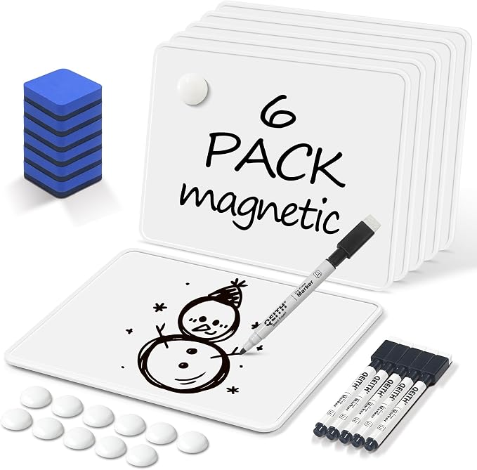 Dry Erase Boards, 6 Pack 9 x 12 Inch Magnetic Double Sided Portable Personal Small Whiteboards, Include 6 Markers, 6 Erasers, 12 Magnets for Kids, Students, Teachers Classroom School Supplies
