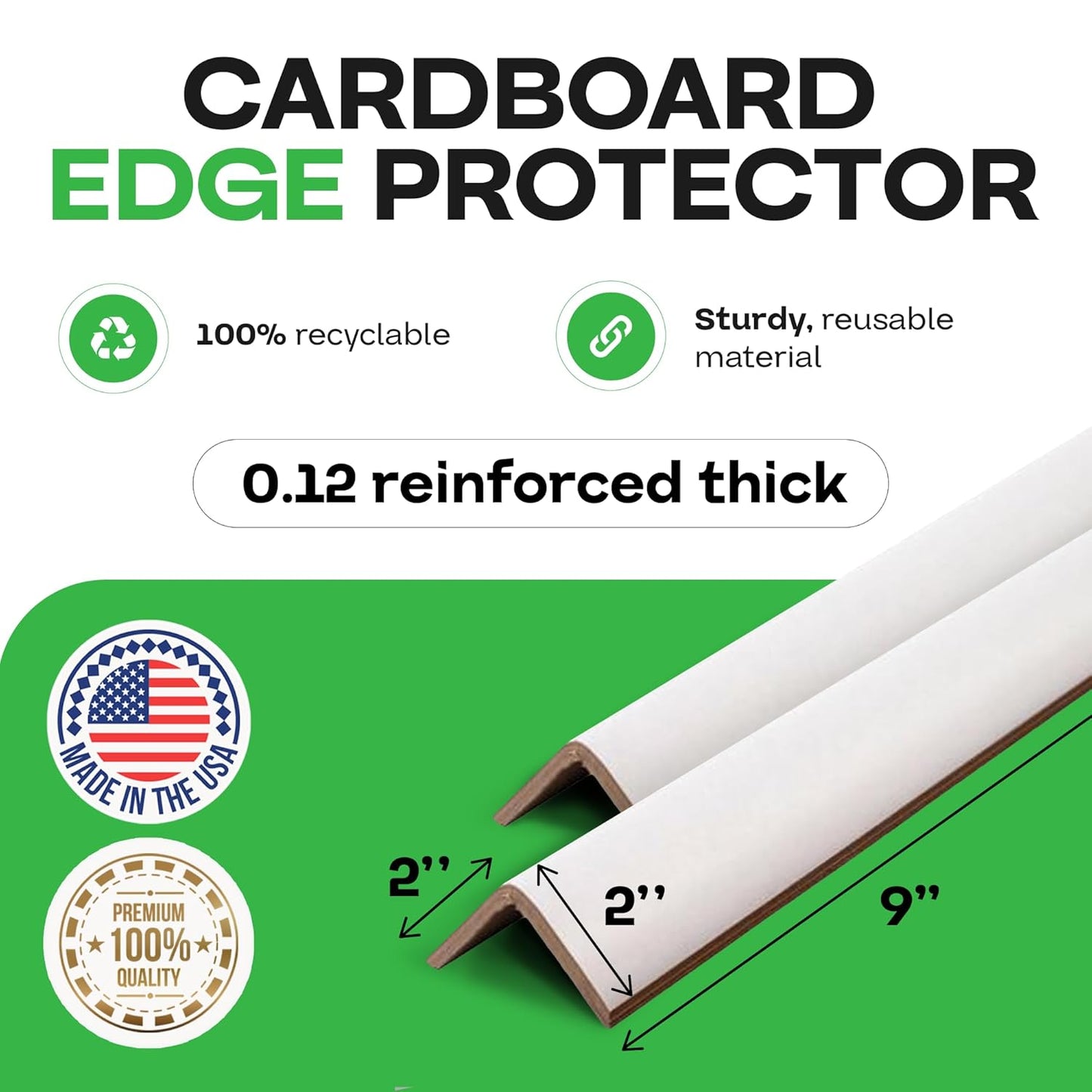 IDL Packaging - CEP-9-M Cardboard Edge Protector 2" x 2" x 9", Pack of 50 – White Kraft Cardboard Corner Protectors for Shipping – V-Board Reinforced Pallet Edge Protector