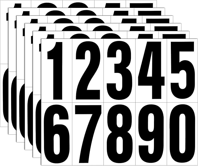Reflective Number Stickers, 6 Sets 4 Inch Vinyl Waterproof Black Mailbox Numbers for Outside, Strong Self-Adhesive House Numbers Decals for Mailbox Door Signs Trucks