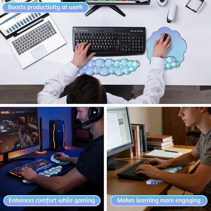 Keyboard Wrist Rest with Cloud Gel Mouse Pad - Ergonomic Cloud Mouse Pad Soft and Cool, Cute Desk Accessories for Office/Home/Desktop/Latop