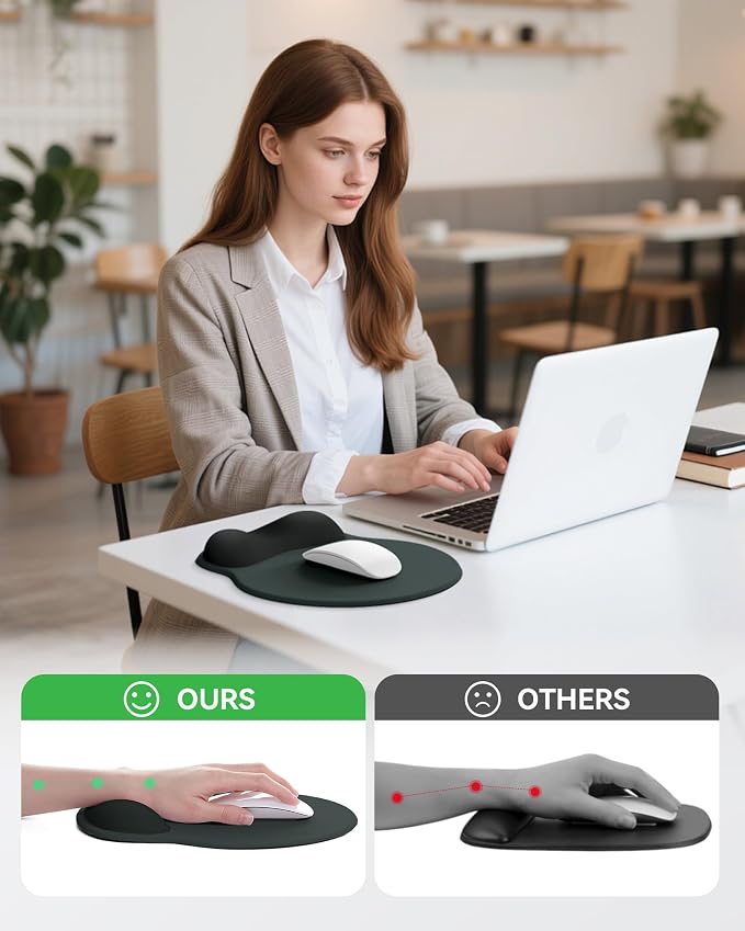Mouse Pad with Wrist Rest for Desktop Large Ergonomic Mouse Mat(Black+Gray) | 10.6''L x 9''W Size, Gel Wrist Support, Non-slip Base, Washable Surface, Laptop Mousepad