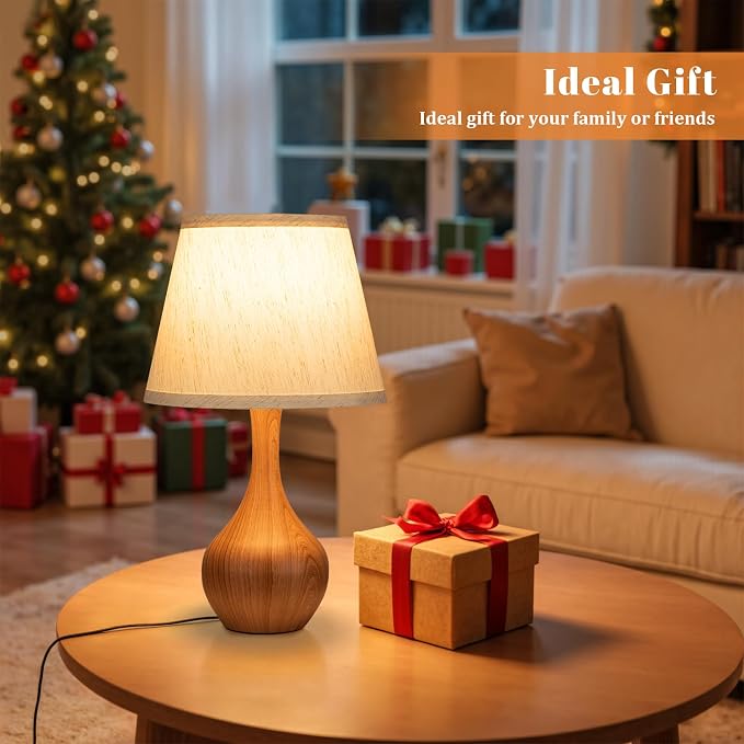 16.1" Touch Table Lamp for Nightstand, Dimmable Small Bedroom Lamp Set of 2 | Touch Control, Set of 2, Bulb Included, Wood-paint Bedside Lamps for Desk, Night Stands, Living Room, End Table, Corded