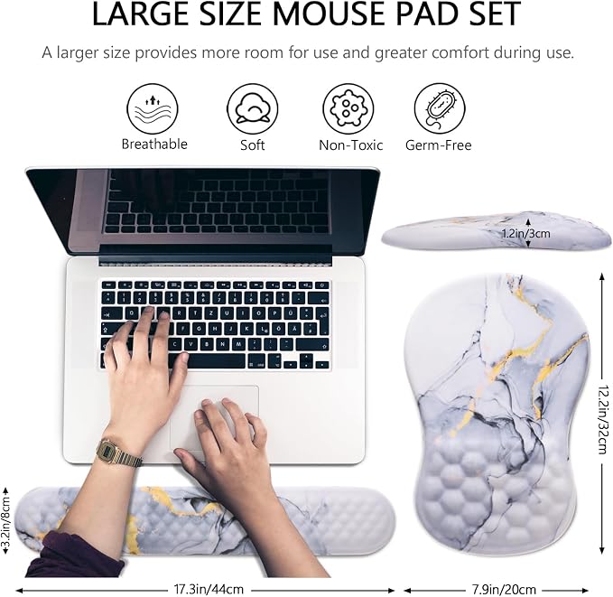 Ergonomic Mouse Pad with Wrist Support and Keyboard Wrist Rest Set | Memory Foam Wrist Cushion, Non-Slip PU Base, Massage Design, Relieves Wrist Pressure for Work, Gaming & Office Use