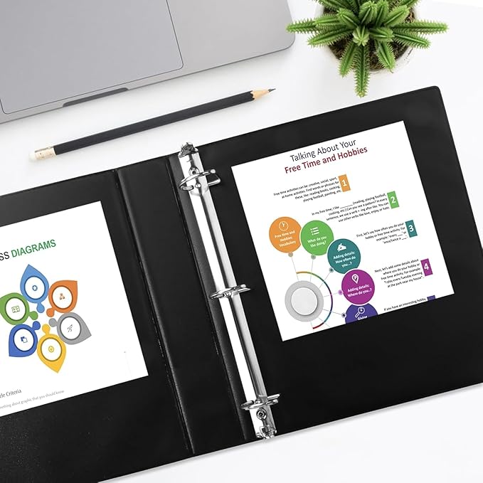 1.5-inch D Ring Binders, Fit US Letter Size Paper, 1-1/2" 3 Slant-D Ring Binder with 2 Pocekts, 12-Pack, Black