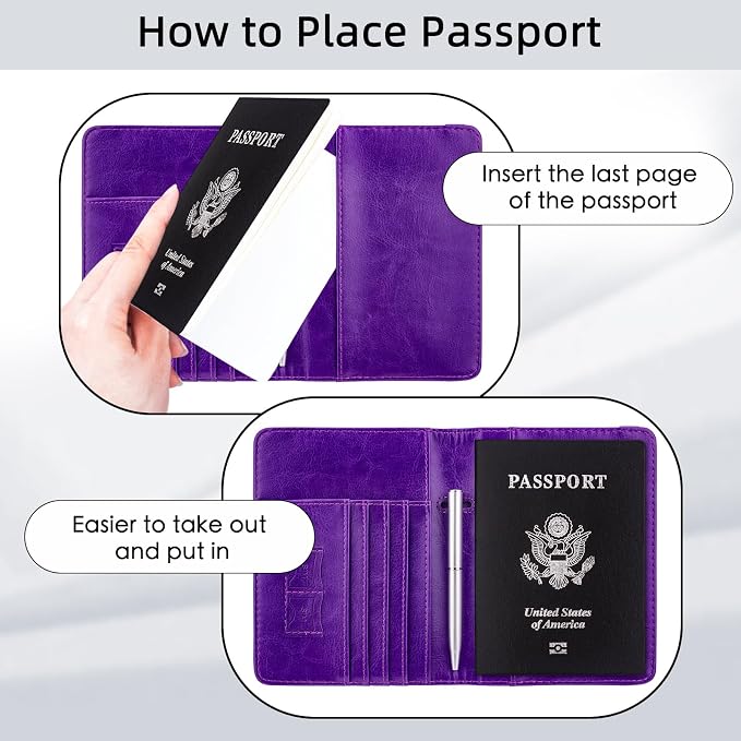 WALNEW Passport Holder for Travel, RFID Passport Wallet, Travel Essentials | PU Leather Passport Cover Case with Pen Holder, Travel Must Haves Accessories, Passport Book Holder for Women