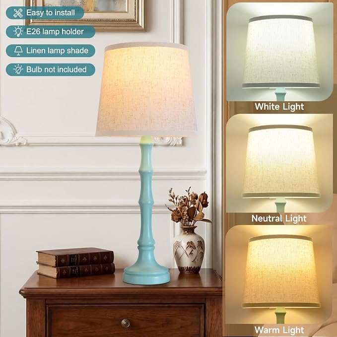 Lamps Set of 2 Modern Farmhouse Table Lamp Bedside Reading Lamps Living Room End Tables Set Lamps for Night Stands Bedroom Night Lamp,High 26.25 Inch,Green,With Fabric Lamp Shade,Bulb Not Included