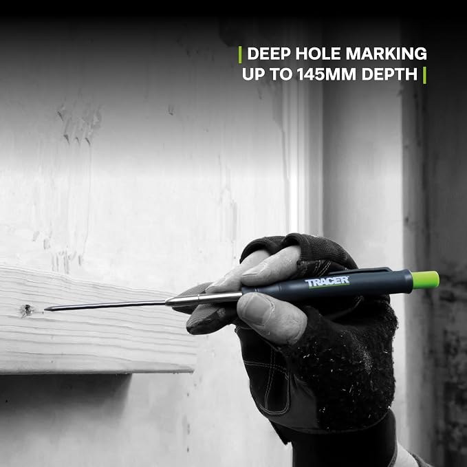 Tracer 2.8mm Carpenters Pencil Deep Hole Construction Pencil | Site Holster and Pencil Sharpener Carpenter Pencils Mark Up to 5.7 Inches Woodworking Pencil - Lapiz de Construccion