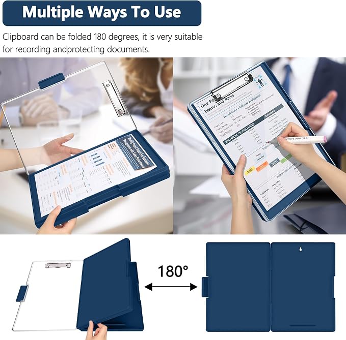 SFLHHDM Clipboard with Storage,Heavy Duty Clip Boards 8.5x11 with 2 Storage Case,Clear Visible Panel Storage Clipboards,Side Opening Nursing Clipboard Folder for Office Supplies (Dark Blue)