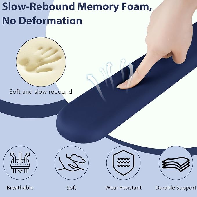 Mouse Pad and Keyboard Wrist Rest, 3-in-1 Gel Memory Foam Ergonomic Mouse Pad with Wrist Rest Set, Gaming Mousepad Arm Cushion Support for Computer Office Desk Accessories Cute Setup,Dark Blue