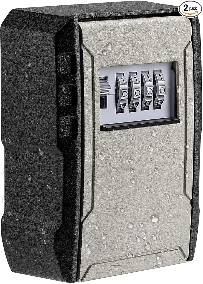 UPGRADE Extra Large Capacity Key Lock Box, Weatherproof Wall Mount Key Box for Car Keys, Fob, House Keys, Key Safe Security Storage Lock Box for Indoor, Outdoor, Garage, Garden, Store (1, Grey)