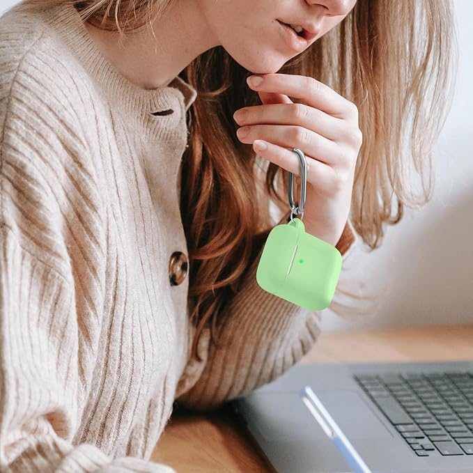 for AirPods Case Cover, Come with Clean Pen，Soft Silicone Protective Cover for Women Men Compatible with Apple AirPods 2nd 1st Generation Charging Case, Front LED Visible,Glow Green