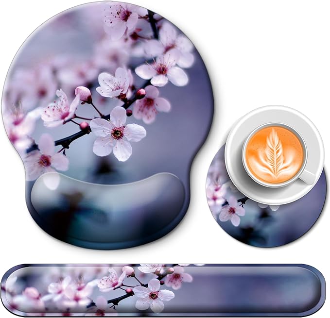 Mouse Pad and Keyboard Wrist Rest Support,Ergonomic Mouse Pad Set | Mousepad With Coaster and Non-Slip PU Base,Pain Relief for Desk Desktop Gaming, Computer,Office -Beach