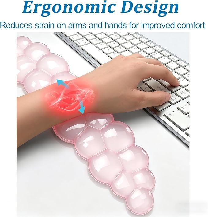 Gel Cloud Wrist Rest Set, Clear Gel Cloud Keyboard Wrist Rest with Non-Slip Base, Ergonomic Wrist Support for Typing Pain Relief, Cute Wrist Pad for Office, Gaming, Computer, Laptop - Pink