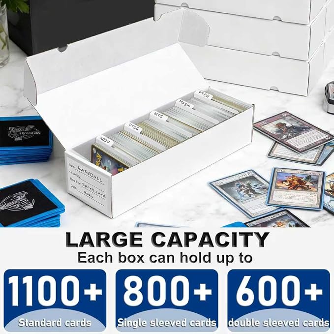 QINGUANG Trading Card Storage Box | 3 Pack • 1100 Count MTG Card Storage Box | with Dividers | White Corrugated Cardboard Sport Card Organizer for Basketball Card/TCG/Magic Collection