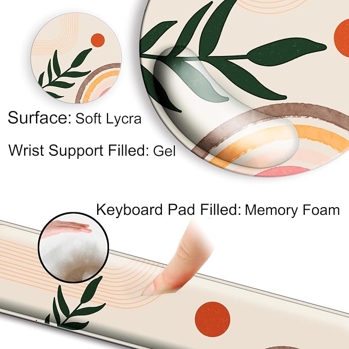 Mouse Pad and Keyboard Wrist Rest Support,Ergonomic Mouse Pad Set | Mousepad With Coaster and Non-Slip PU Base,Pain Relief for Desk Desktop Gaming, Computer,Office -Beach