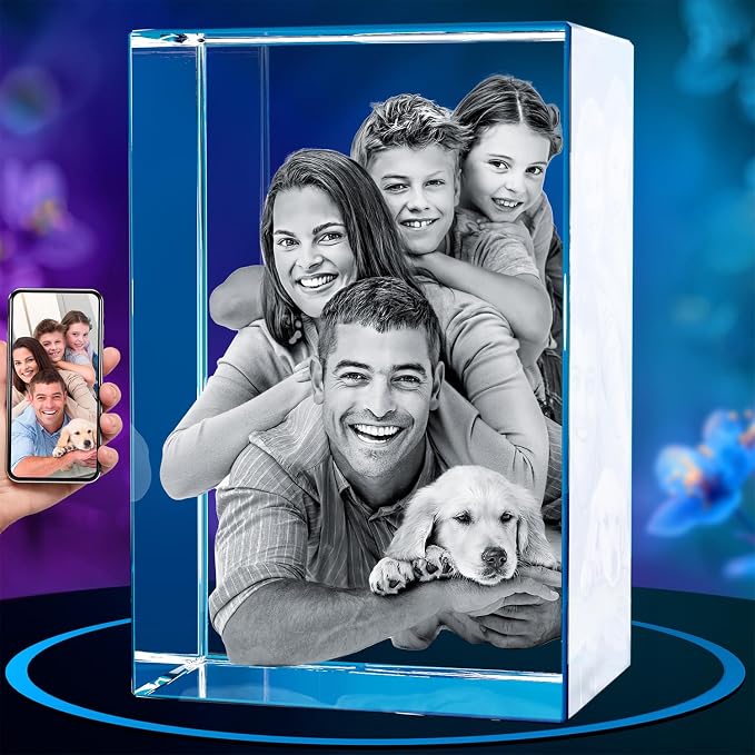 ArtPix 3D Crystal Photo, Personalized Gifts for Father, Dad, Men, Him, Husband, Grandpa, Great Customized Gift With Your Own Photo for Mom, Wife, Women, Custom Glass 3D Laser Etched Picture Frame